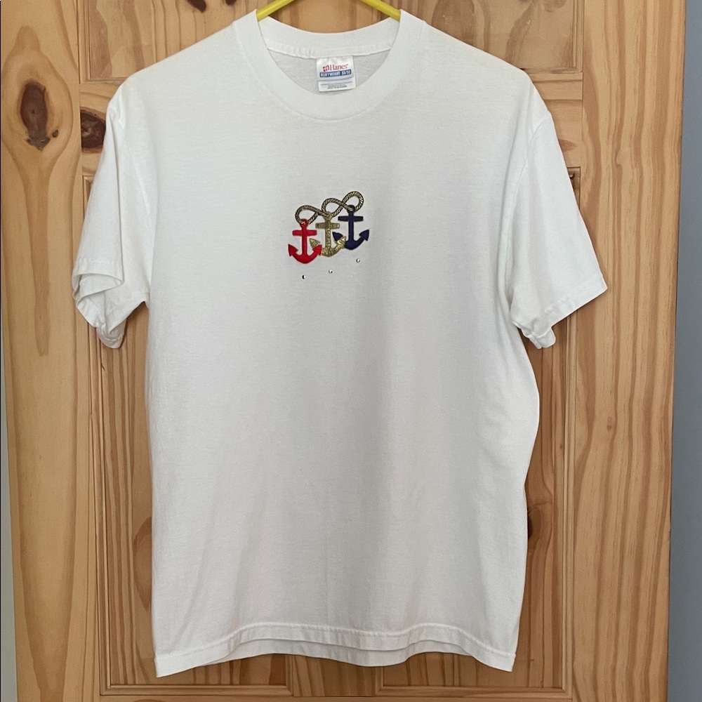 Hanes White Tee with Nautical Anchor Design